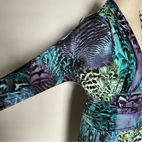 Marc Bouwer abstract feather print long sleeve jersey dress size S - Picture 4 of 7